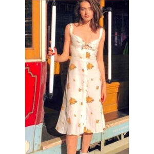 Reformation 6 Frankfort Button Front Floral Dress Tie Front Silky Yellow White